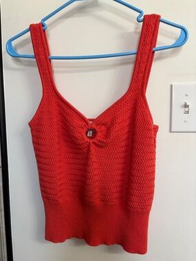Red Knit Tank Top with Button Detail